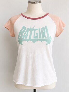 Batgirl Graphic Raglan T-Shirt White Pink Short Sleeve Women's Size S